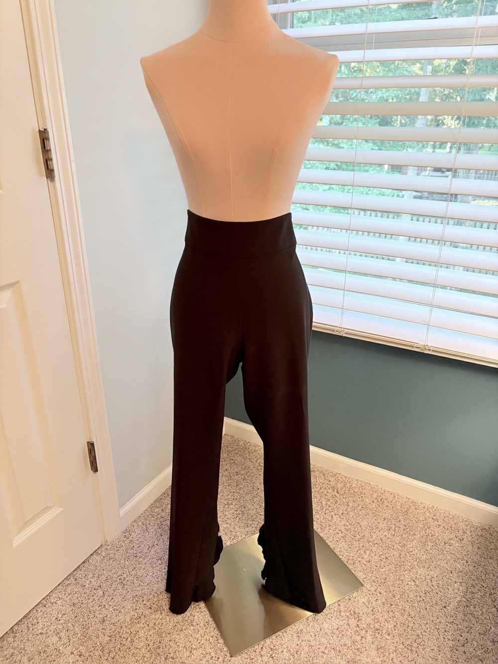 INC Black Straight Leg High-Waist Pants with split ruffle at the bottom